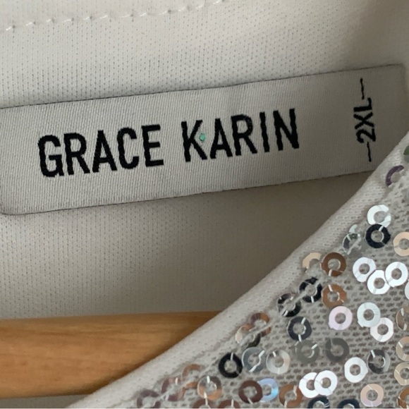 Grace Karin Silver Sequin Peplum Top - Picture 7 of 9